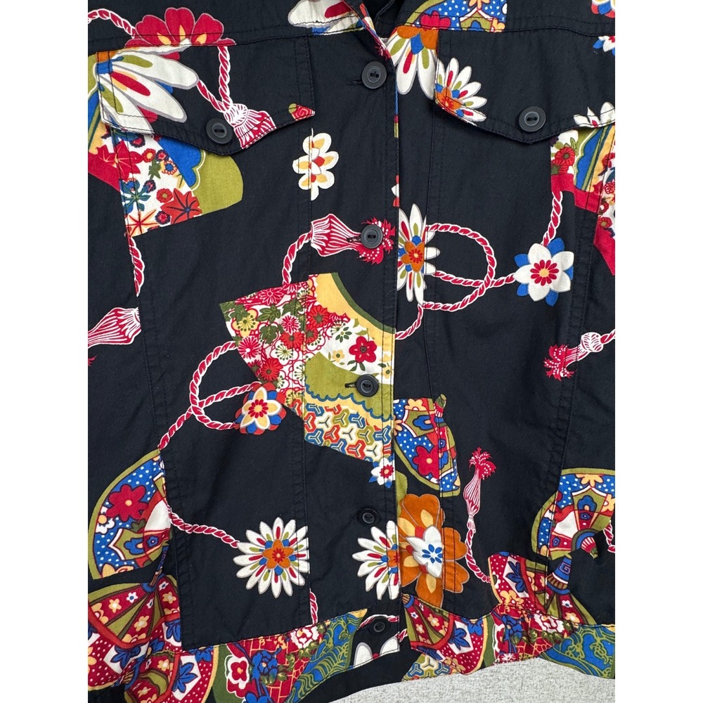 Anne Carson Cotton Jacket — M — Black Floral Fan Print Y2K Cropped Trucker - Picture 8 of 10